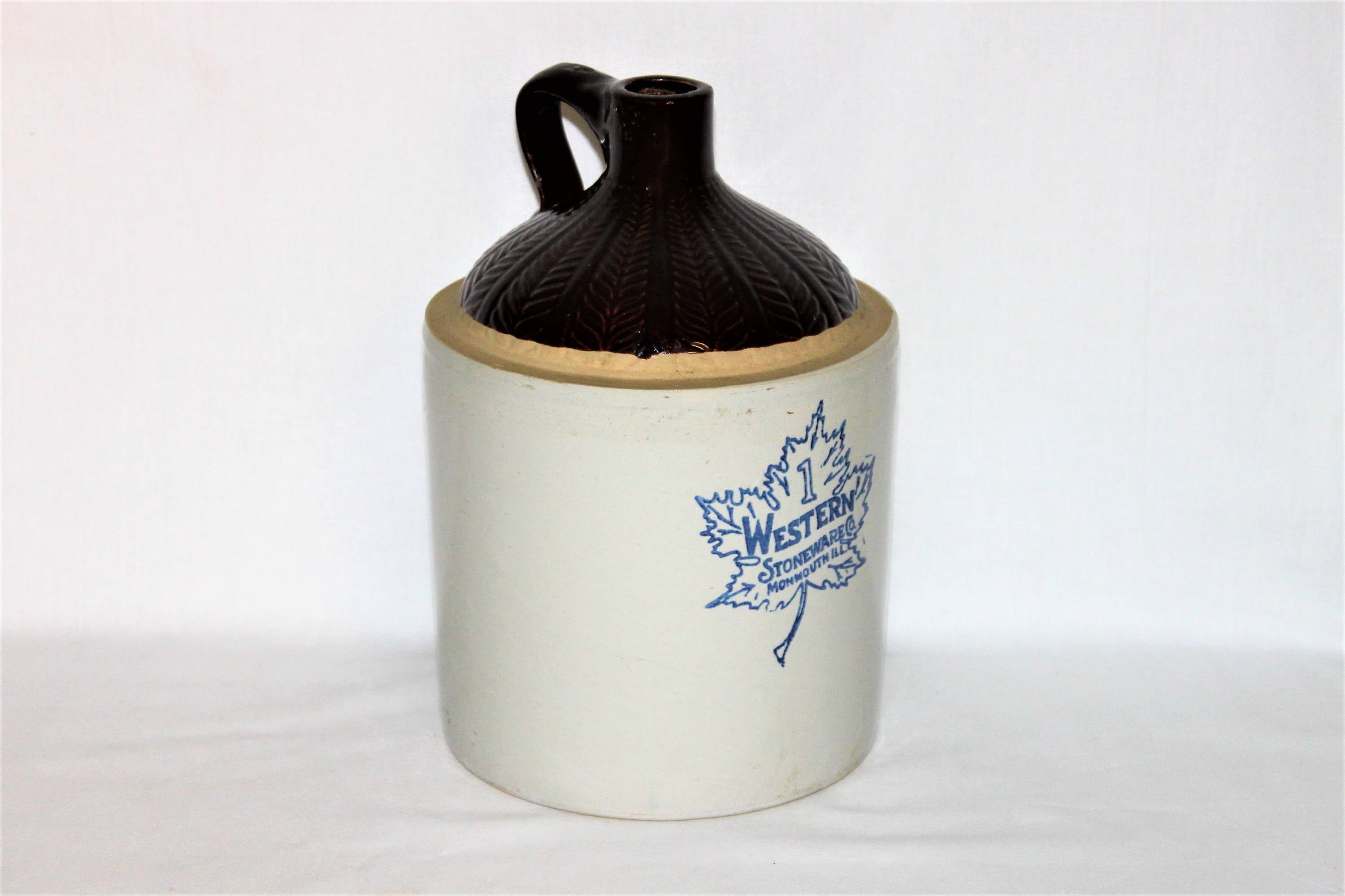 Vintage Western Stoneware Gallon Crock Jug with Fern Pattern. 
