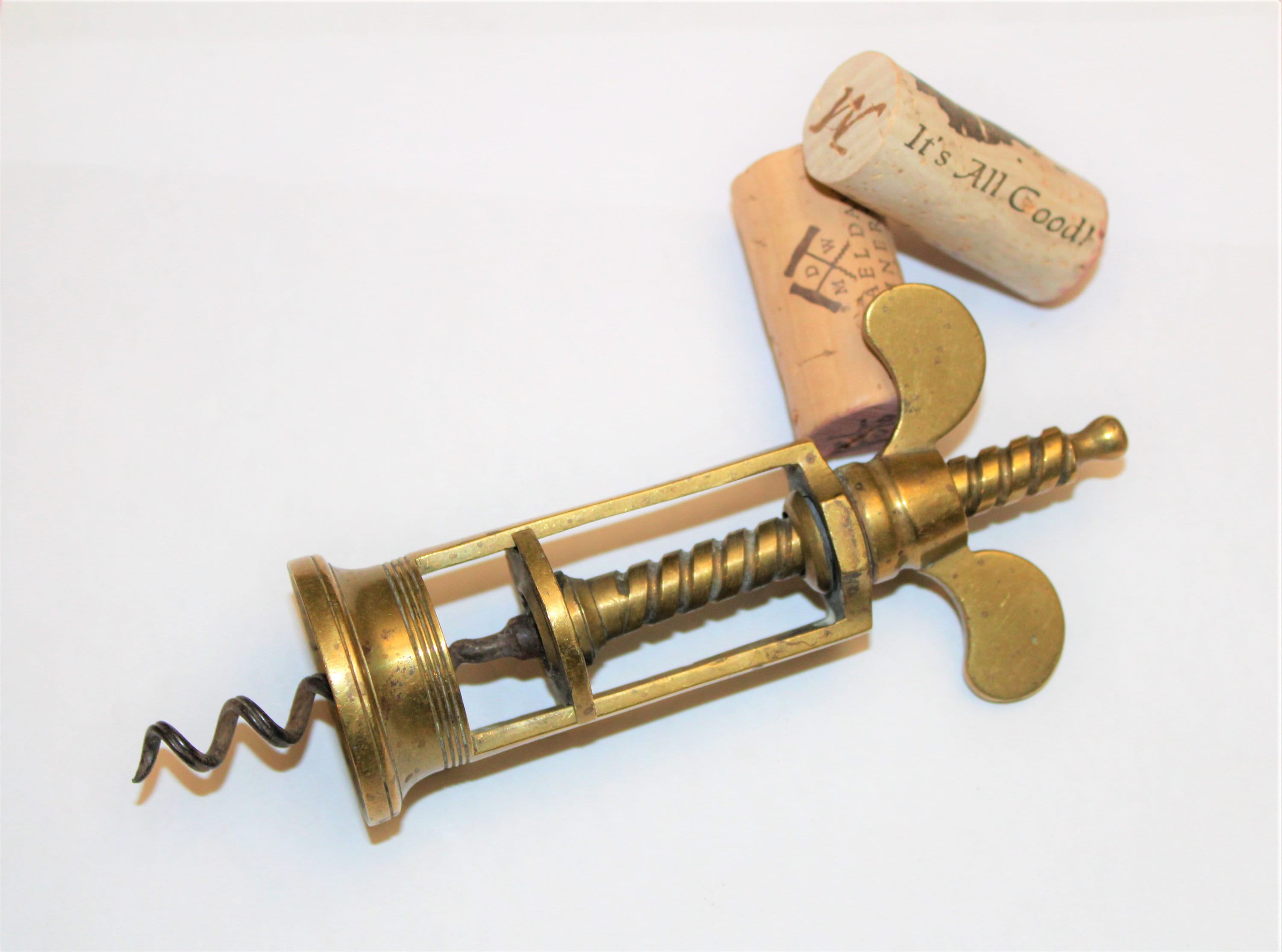 Antique Corkscrew, Farrow & Jackson Type Corkscrew, Brass Wing Nut