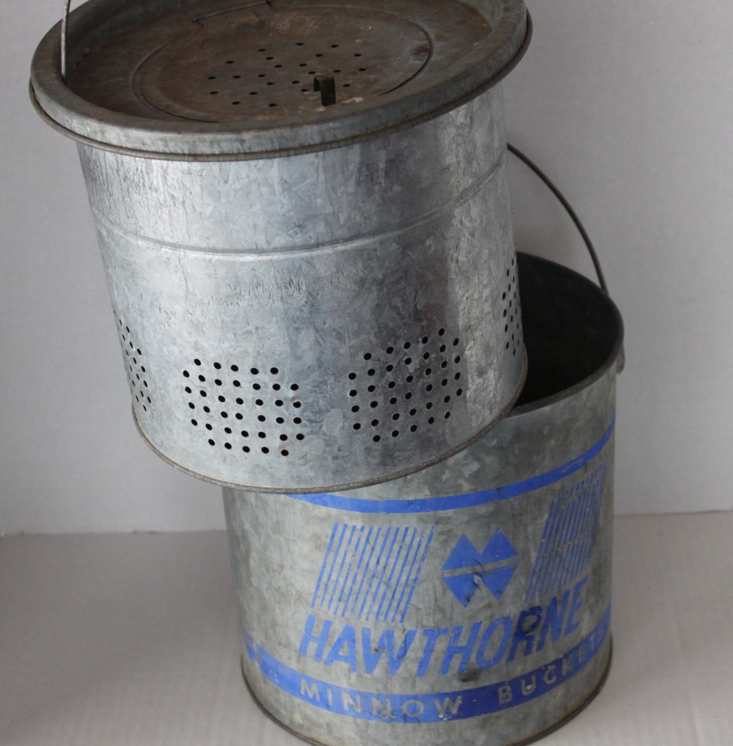 Vintage Hawthorne Galvanized Steel Minnow Bucket, Fishing Pal