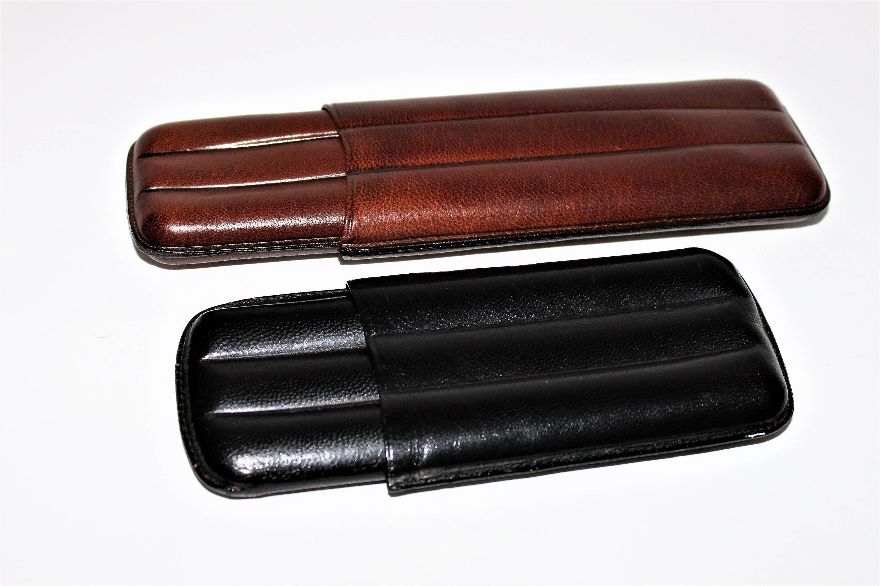 Two Vintage Handmade Leather Cigar Cases made in Spain