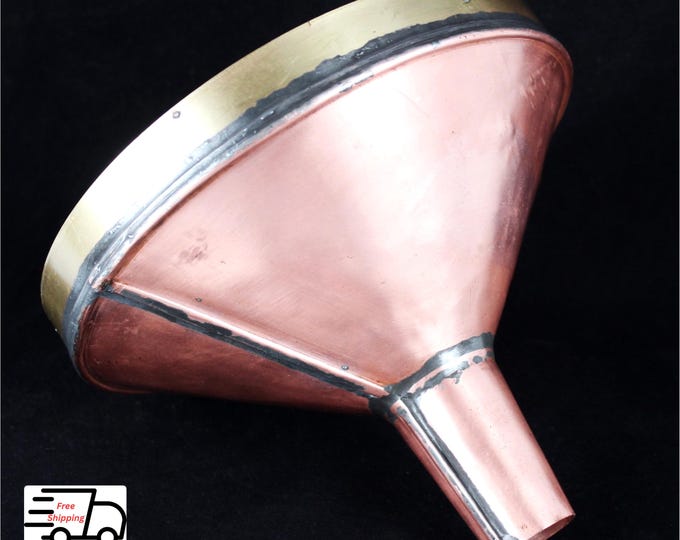 Vintage Industrial Copper & Brass Funnel: Heavy Gauge Metal Pouring Tool