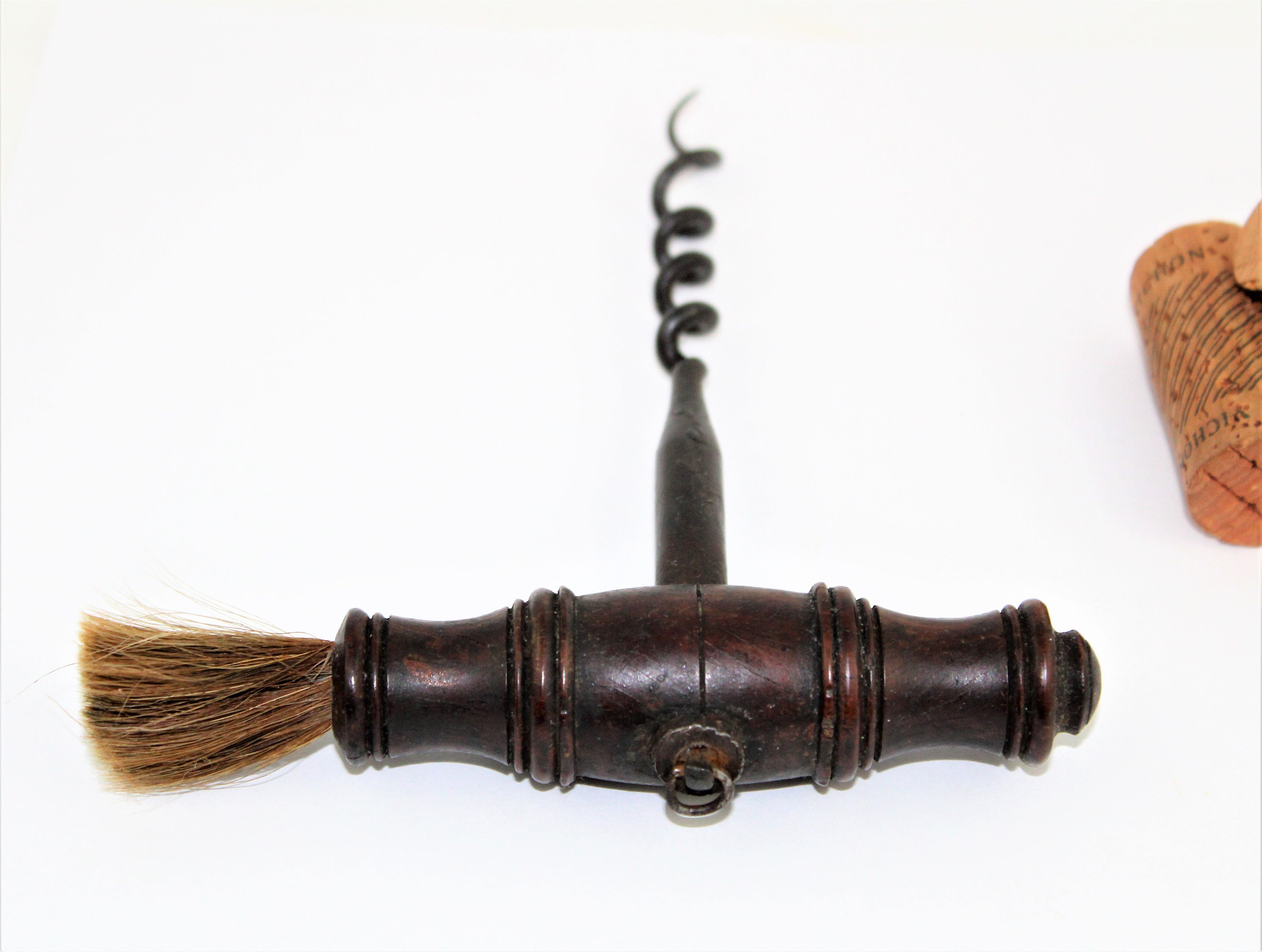 Antique Corkscrew, 1880s Ornate Turned Wood Handle Corkscrew with