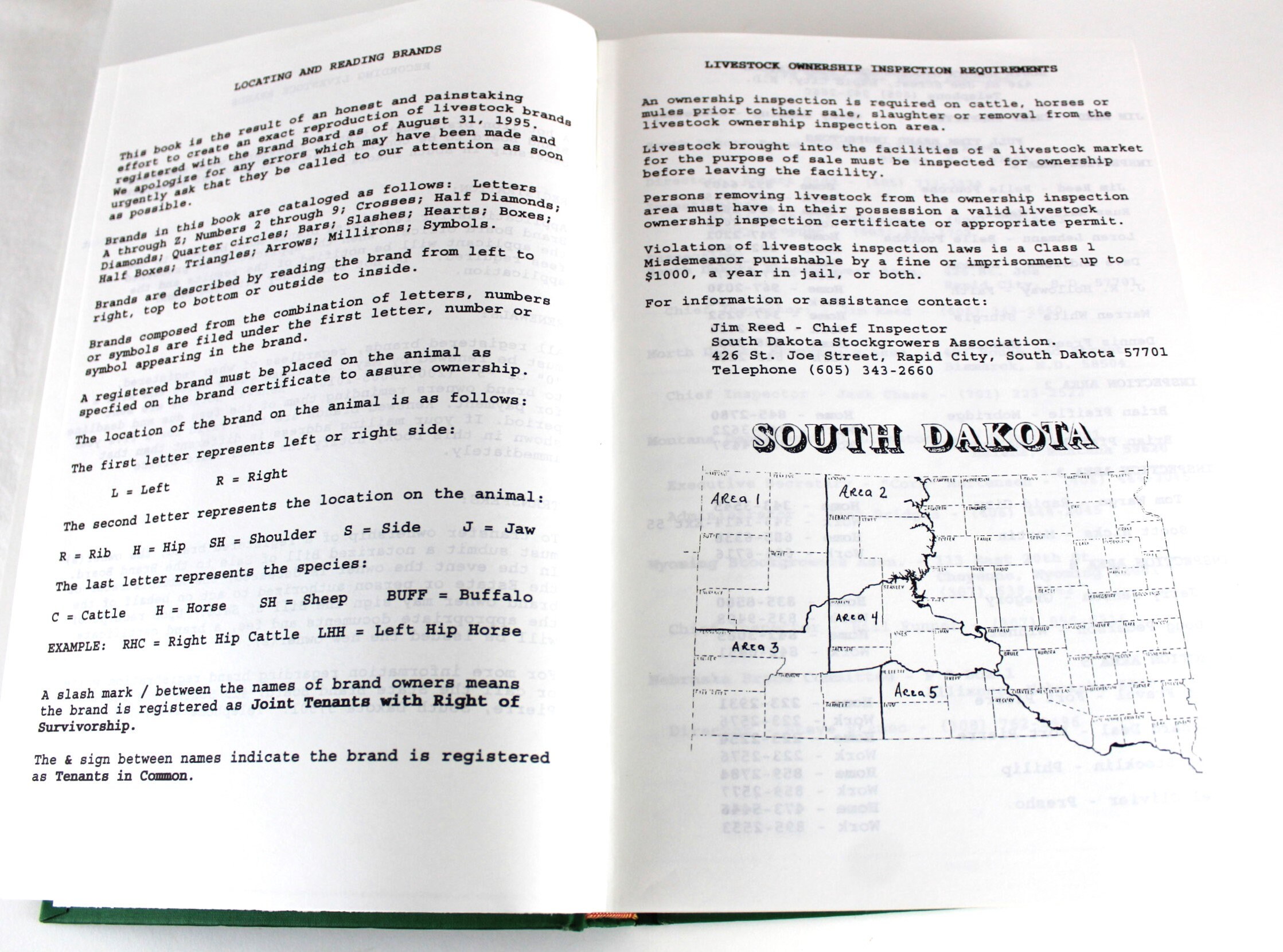 1995 South Dakota Brand Book, Livestock Brand Book, Cattle Brand Book