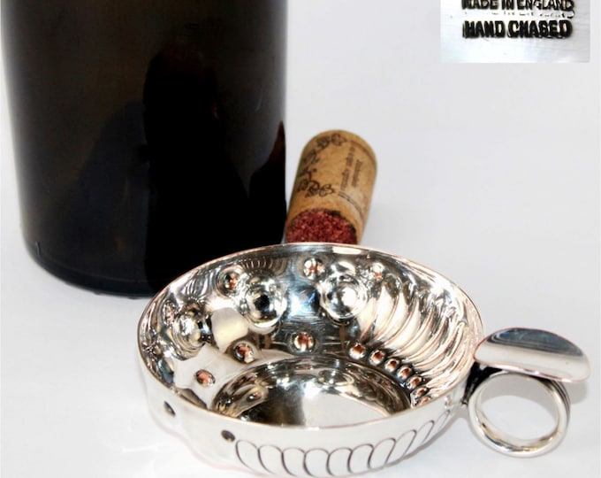 English Silver Tastevin Cup, Wine Tasting Sommelier Cup