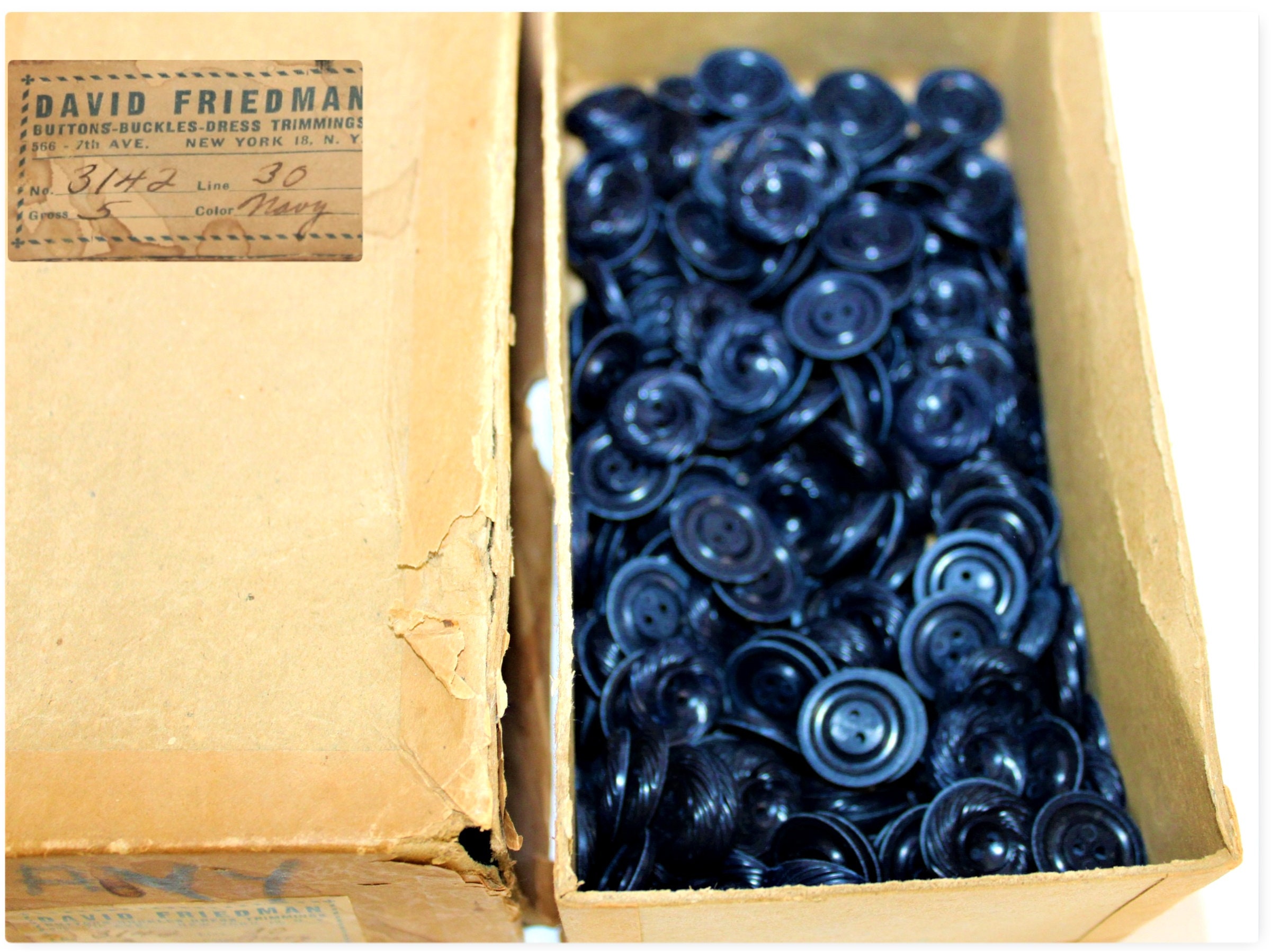 1940s Navy Blue Buttons in a David Friedman New York NY Box