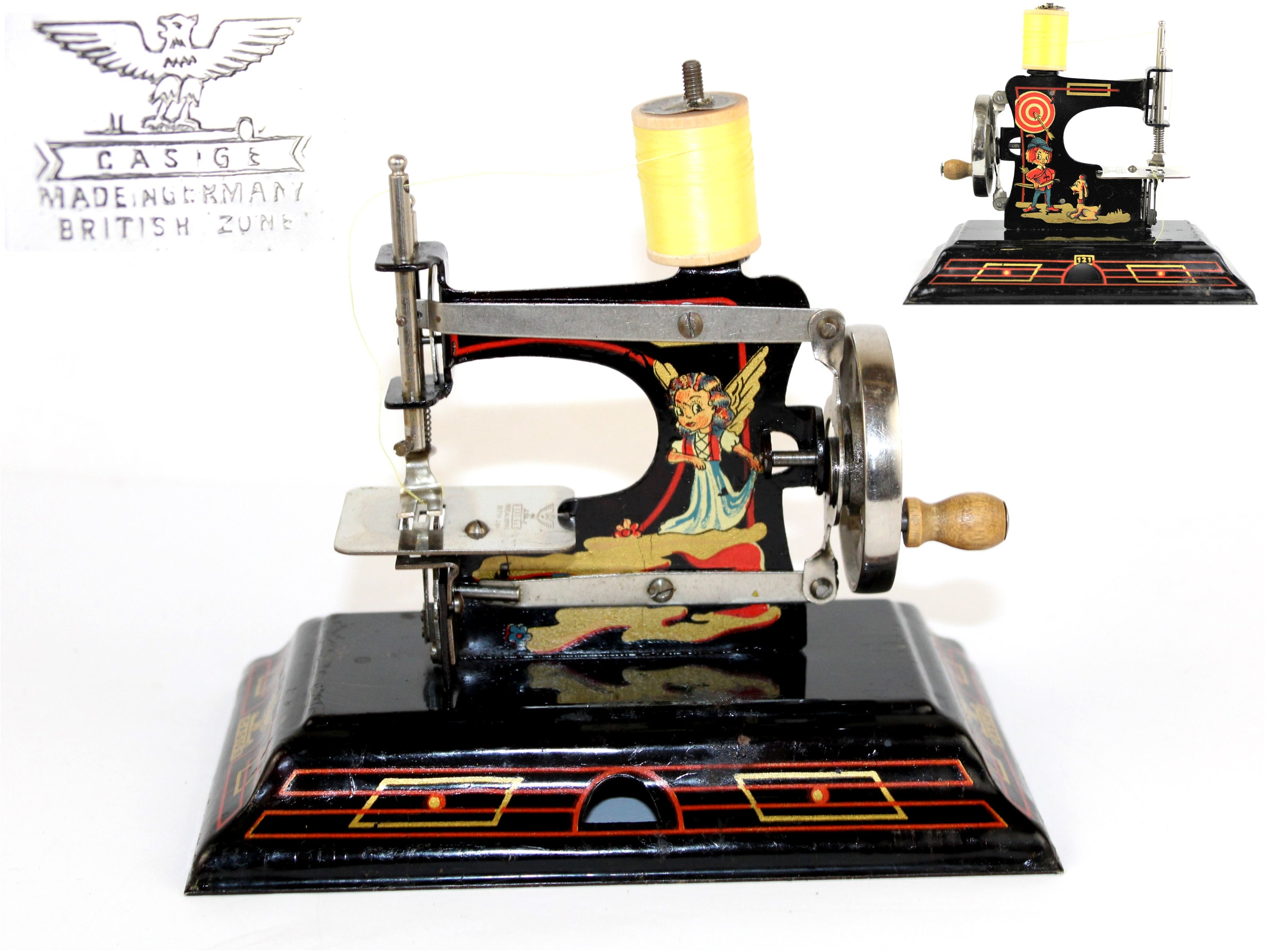 1940s German Casige Toy Sewing Machine, Casige Fairy Tale Model 121