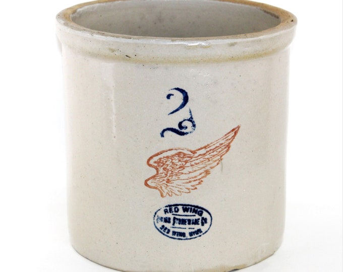 Antique 1920s Red Wing Union Stoneware 2 Gallon Crock, with 4-inch Red Wing Logo