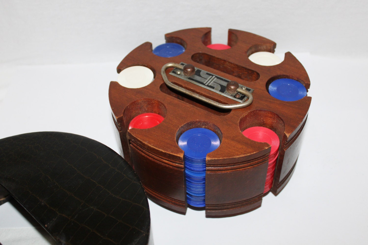 Vintage MidCentury Pattberg Novelty Poker Caddy with Faux Alligator Hide Cover