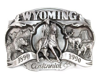 Wyoming Centennial Denver Belt Co. Belt Buckle #85/1000 Vtg 1976 Siskiyou 880985 Wyoming Centennial Belt Buckle | eBay main image 2