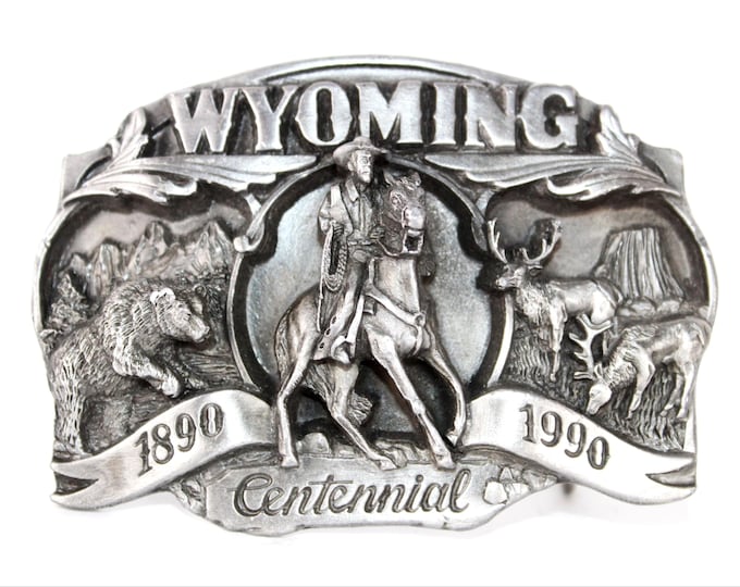 Siskiyou Pewter Belt Buckle Wyoming Centennial 1890-1990