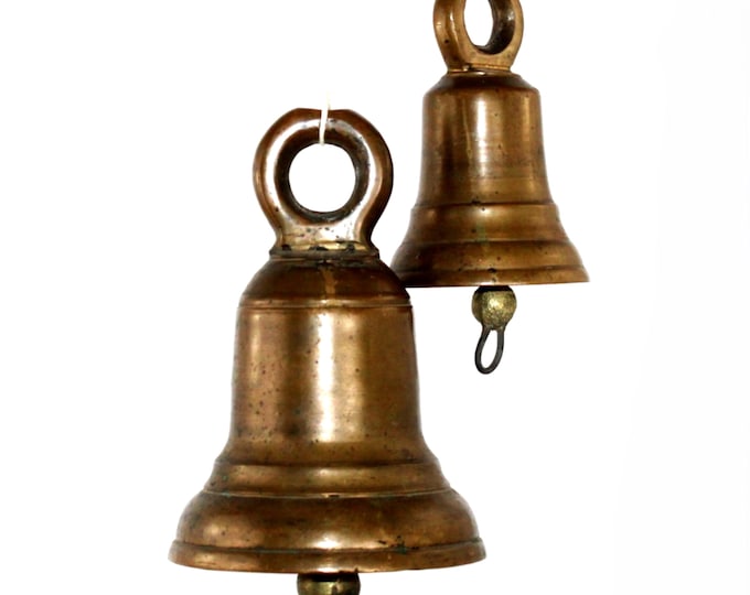 Antique Nautical Bronze Ships Bells Pair | Vintage Maritime Decor for Yacht, Cabin, Porch, Farm