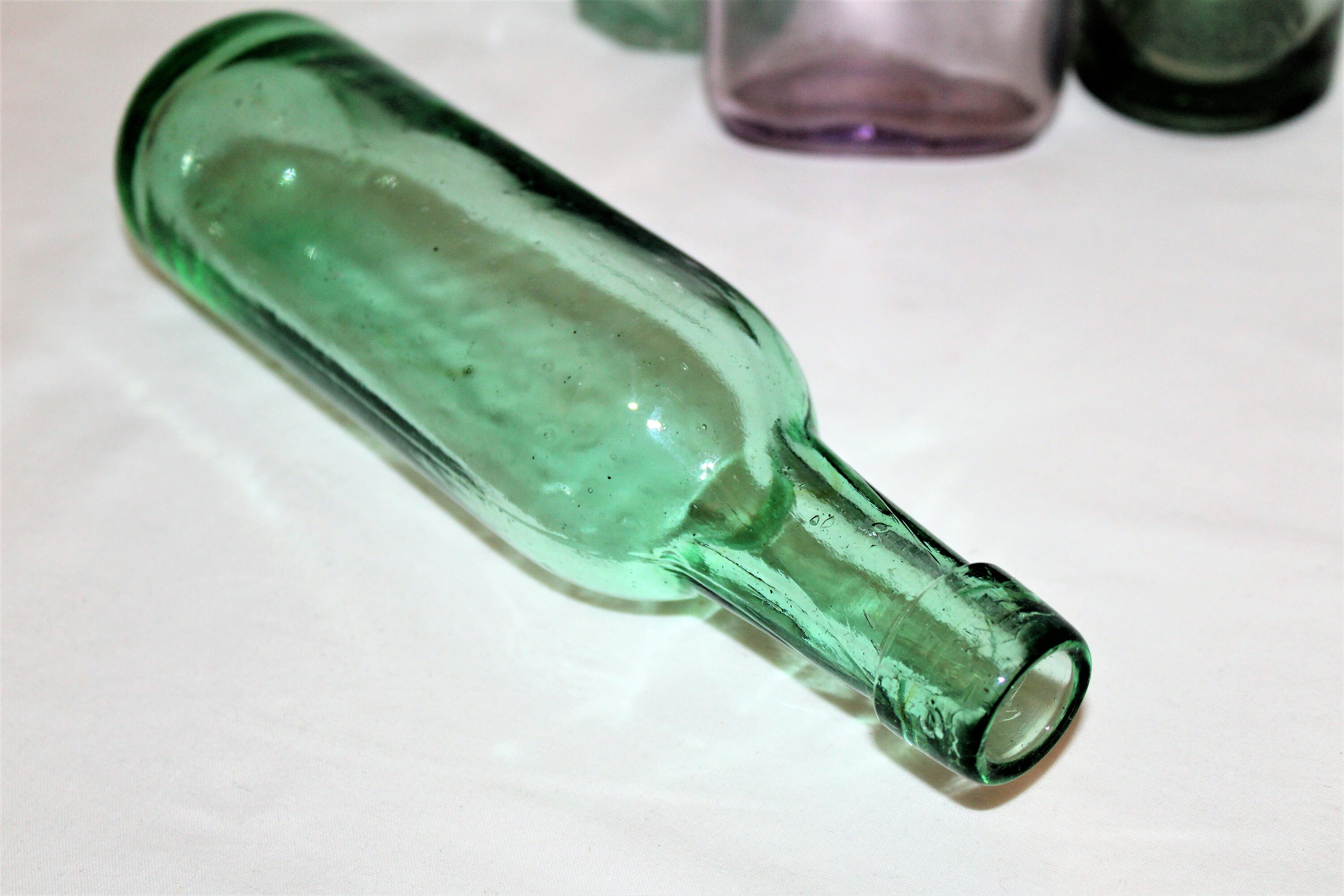 Antique Glass Bottle, Round Bottom Soda Bottle, Collectible Bottle