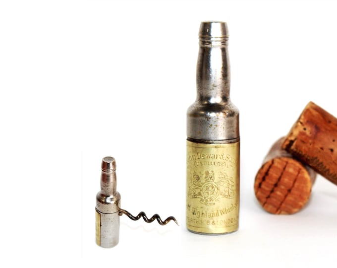 Antique John Dewar Old Highland Whisky Antique Mini Bottle Corkscrew, Whiskey Collectible.