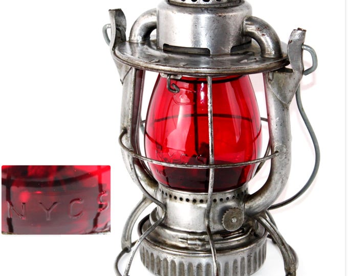 Antique 1920s NYCS Dietz Vesta Railroad Lantern with Red Globe - New York Central Collectible