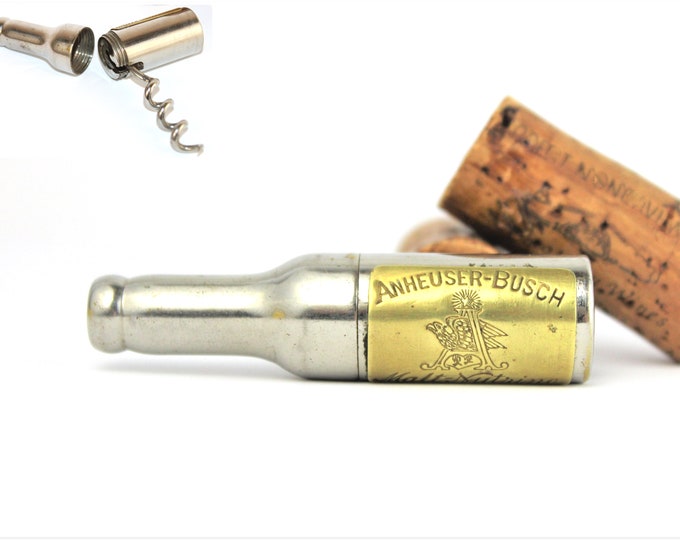 Antique 1800s Advertising Bottle for Anheuser Busch with Hidden Corkscrew, Breweriana