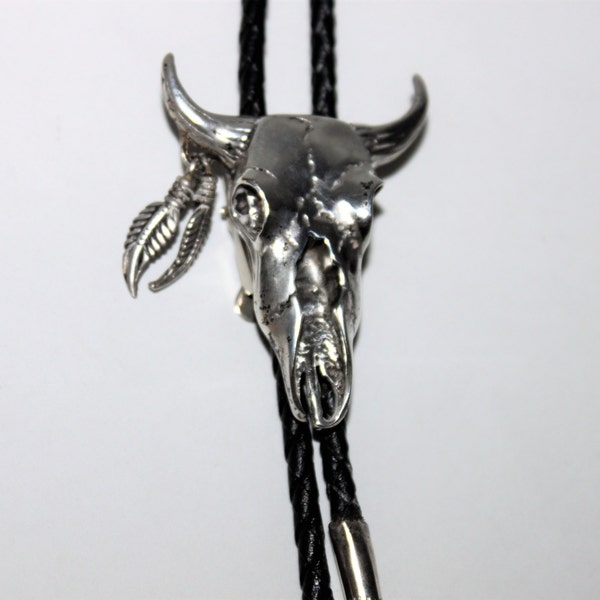 Vintage Sterling Silver Bull Skull Bolo Tie, Marked: S.T.C.