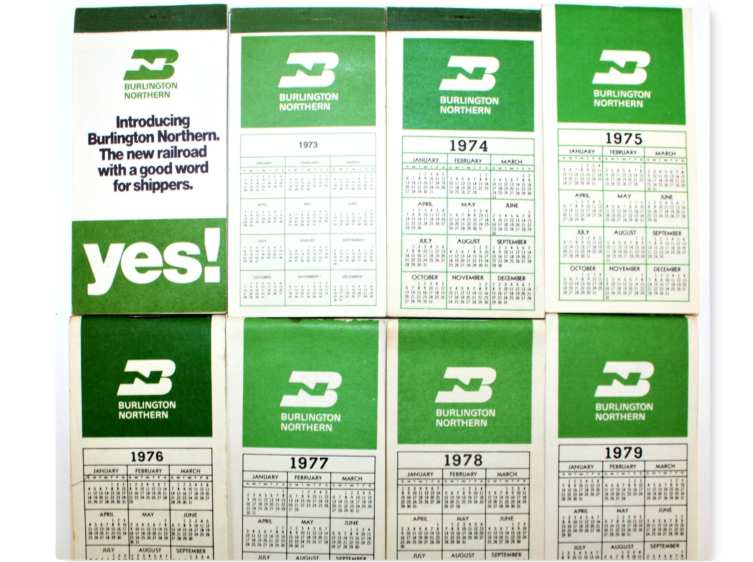 Collection of 1970s Burlington Northern Railroad Pocket Calendar and