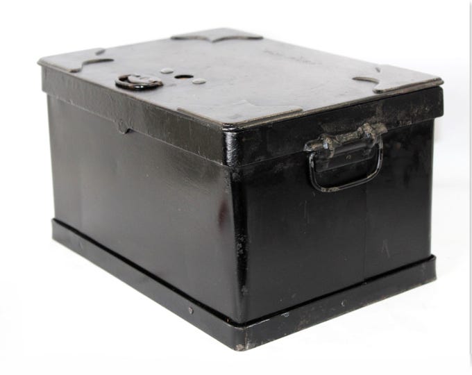 1930s Strong Box Safe with Key, Heim Manufacturing, Antique Lockbox