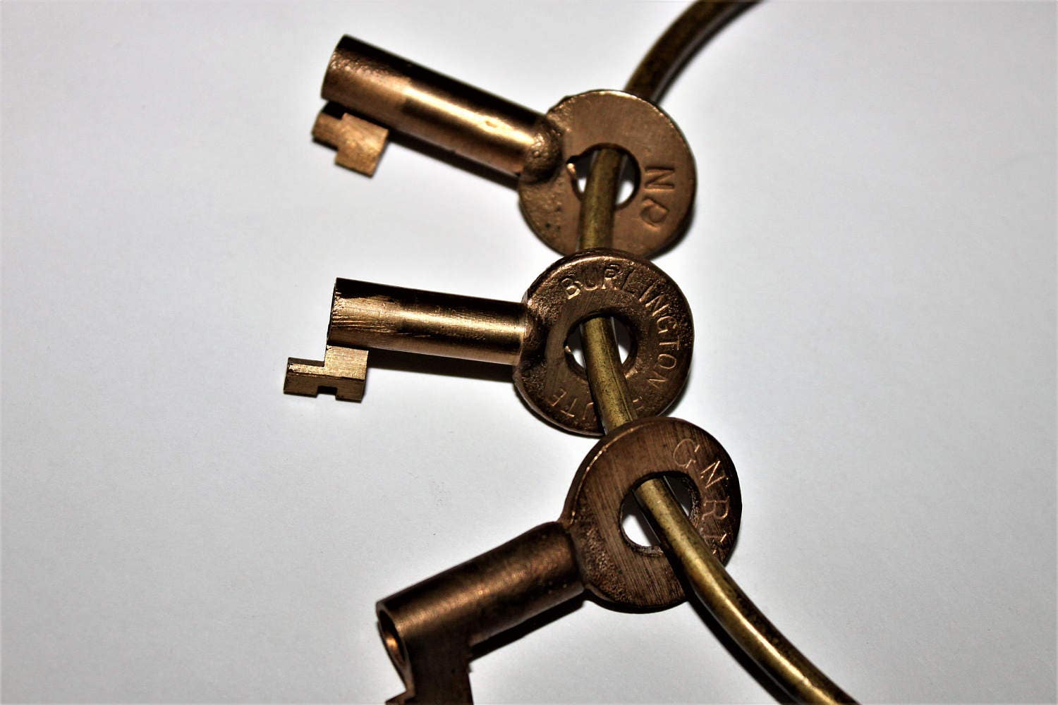 Vintage Railroad Conductors Brass Keyring with Three Brass Hollow