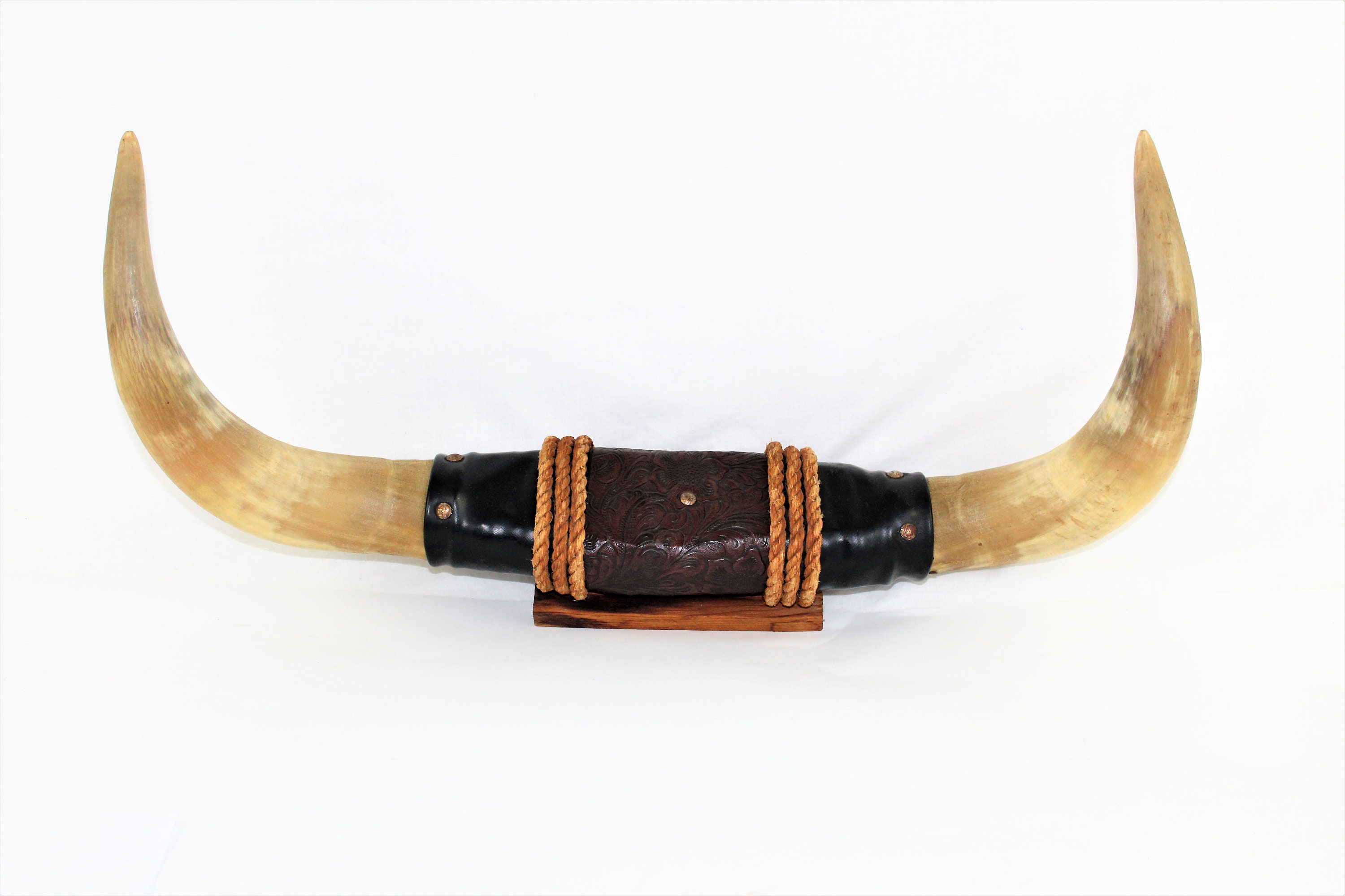 Vintage Western Decor / Mounted Bull Horn / Ranch House Decor