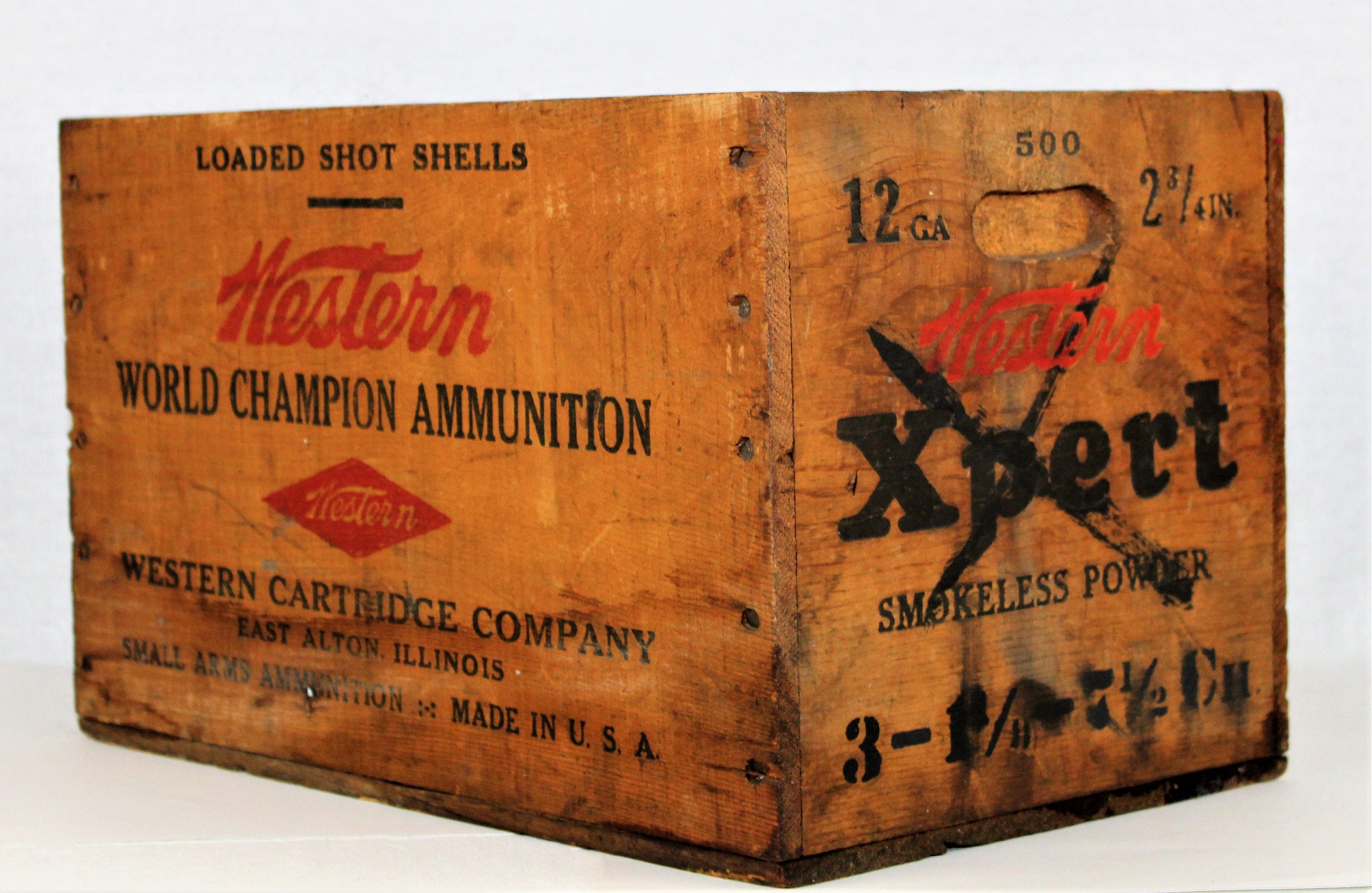 Vintage WESTERN CARTRIDGE CO. WORLD CHAMPION AMMUNITION Wood Crate