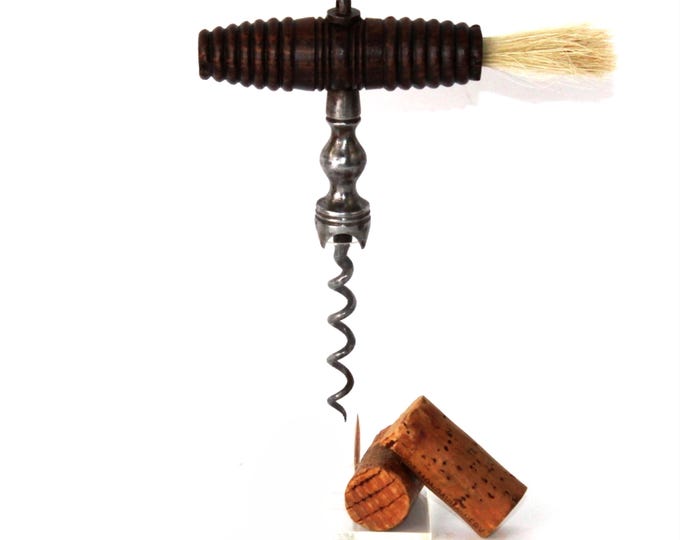 Antique English Dog Tooth Corkscrew with Dusting Brush,