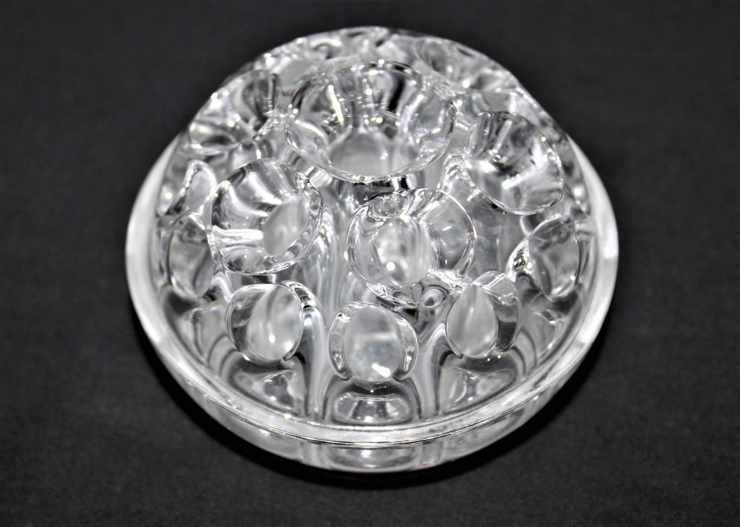 1950s Round French Glass Flower Frog Vase Centerpiece