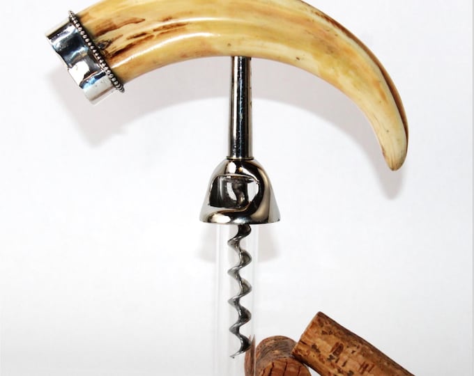 Antique 1890s Corkscrew with Boar-Tusk Handle and a Sterling Silver Cap, Wine Bottle Opener