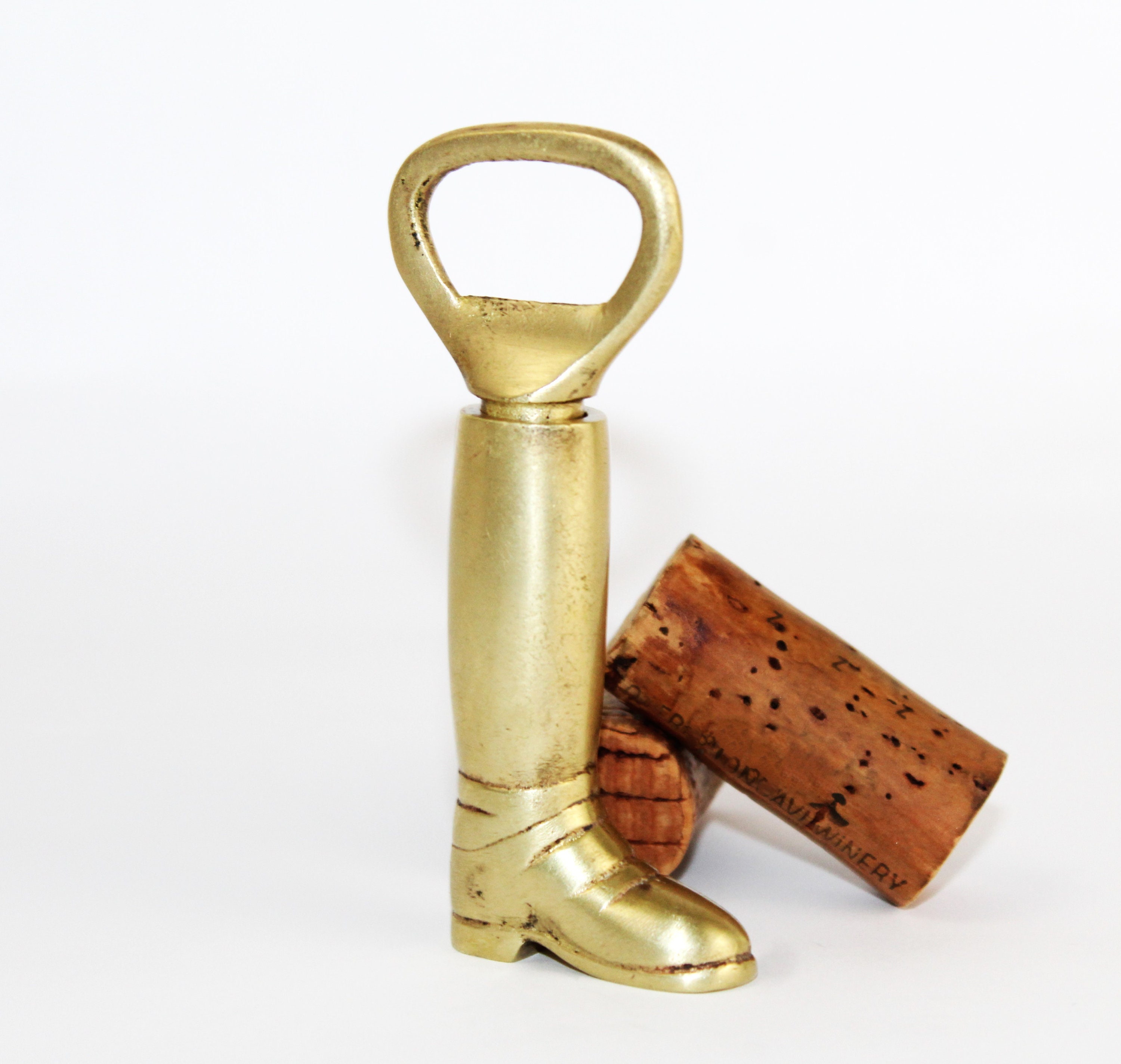 Vintage 1930s Brass Riding Boot Corkscrew, Wine Bottle Opener