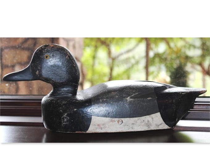 Vintage 1960s Bluebill Drake Duck Decoy by Harry Holland - Rare Wooden Hunting Collectible