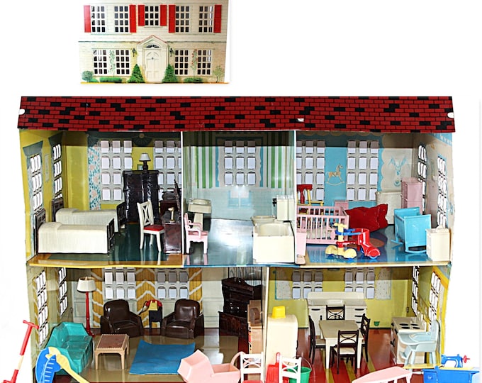 1950s Vintage Metal Dollhouse with Renwal Furniture Set - Miniature Accessories & Toys for Collectors
