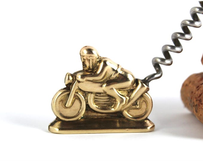 1954 Brass Motorcycle Racer Corkscrew, Wine Bottle Opener