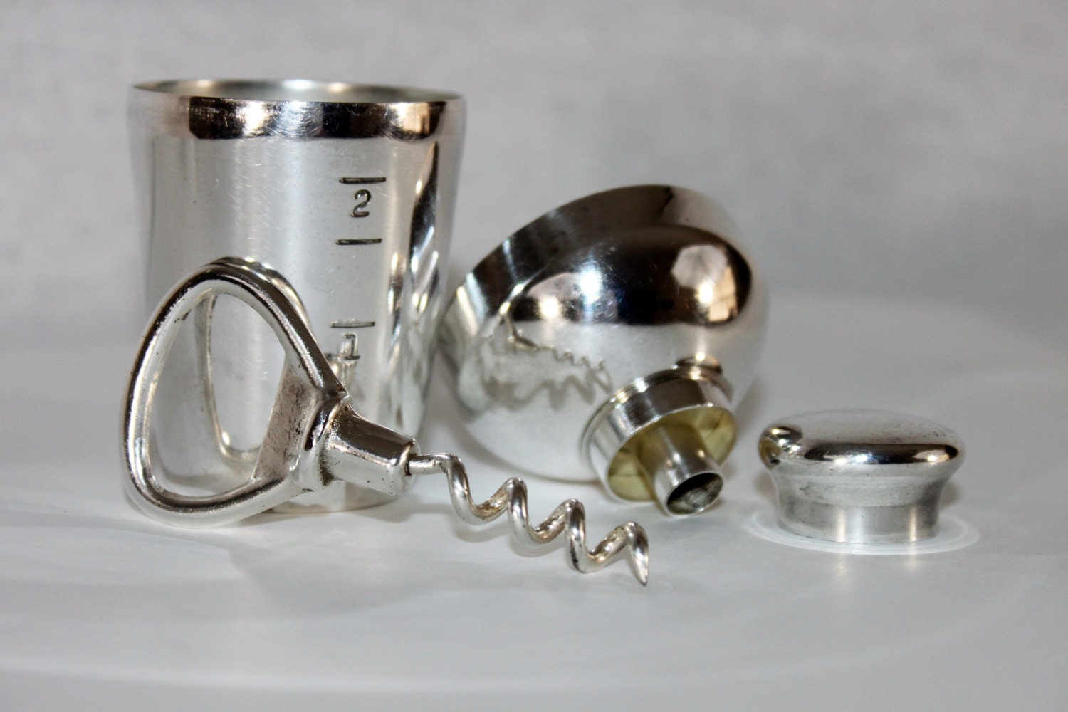 Mid Century Barware, 1920s Napier Silver, Travel Barware Set, Wine Opener