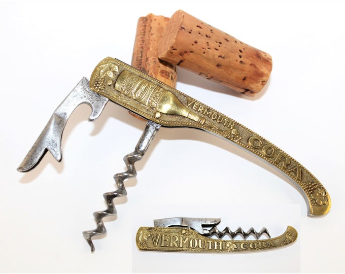 1920s Italian Advertising Corkscrew, Cora Torino Vermouth, Wine Bottle Opener