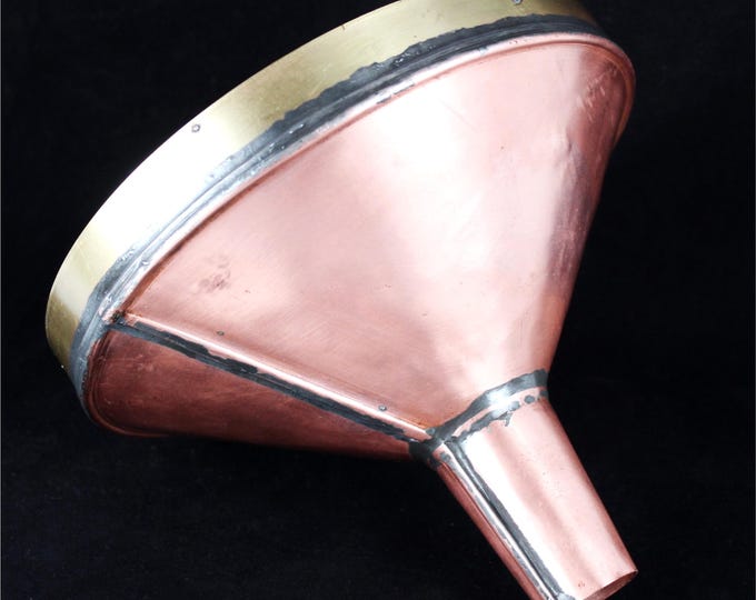 Vintage Industrial Copper & Brass Funnel - Heavy Gauge Metal Pouring Tool for Home, Lab, or Workshop