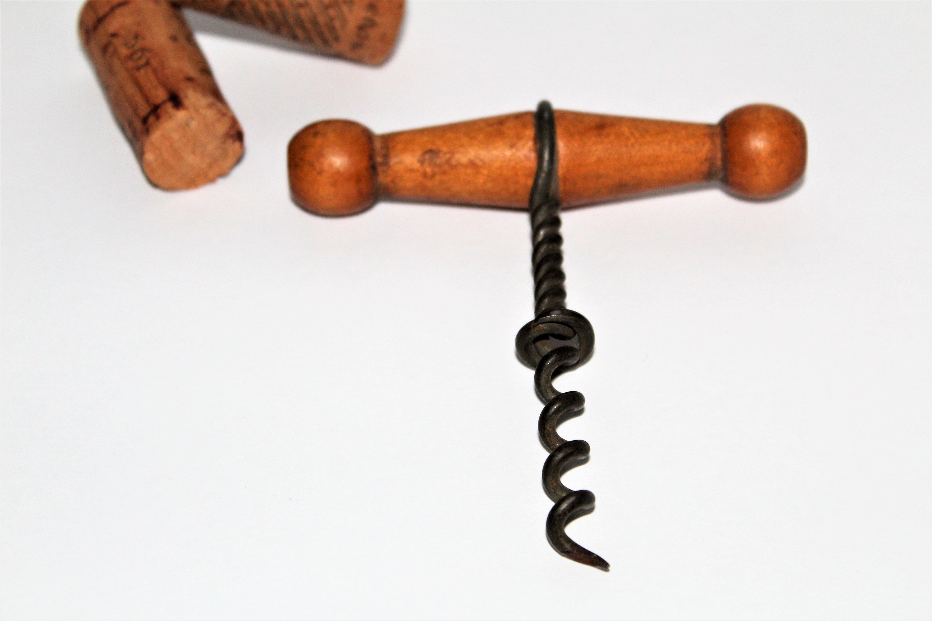 Antique Corkscrew, 1890s William Rockwell Clough Wood TStyle Corkscrew