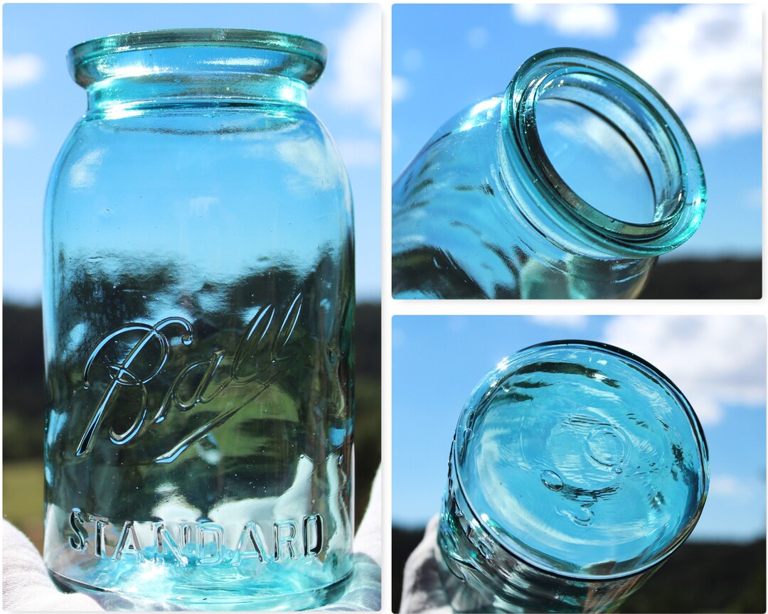 Antique 1910 Ball Standard Wax Seal Canning Jar, Blue Glass Etsy