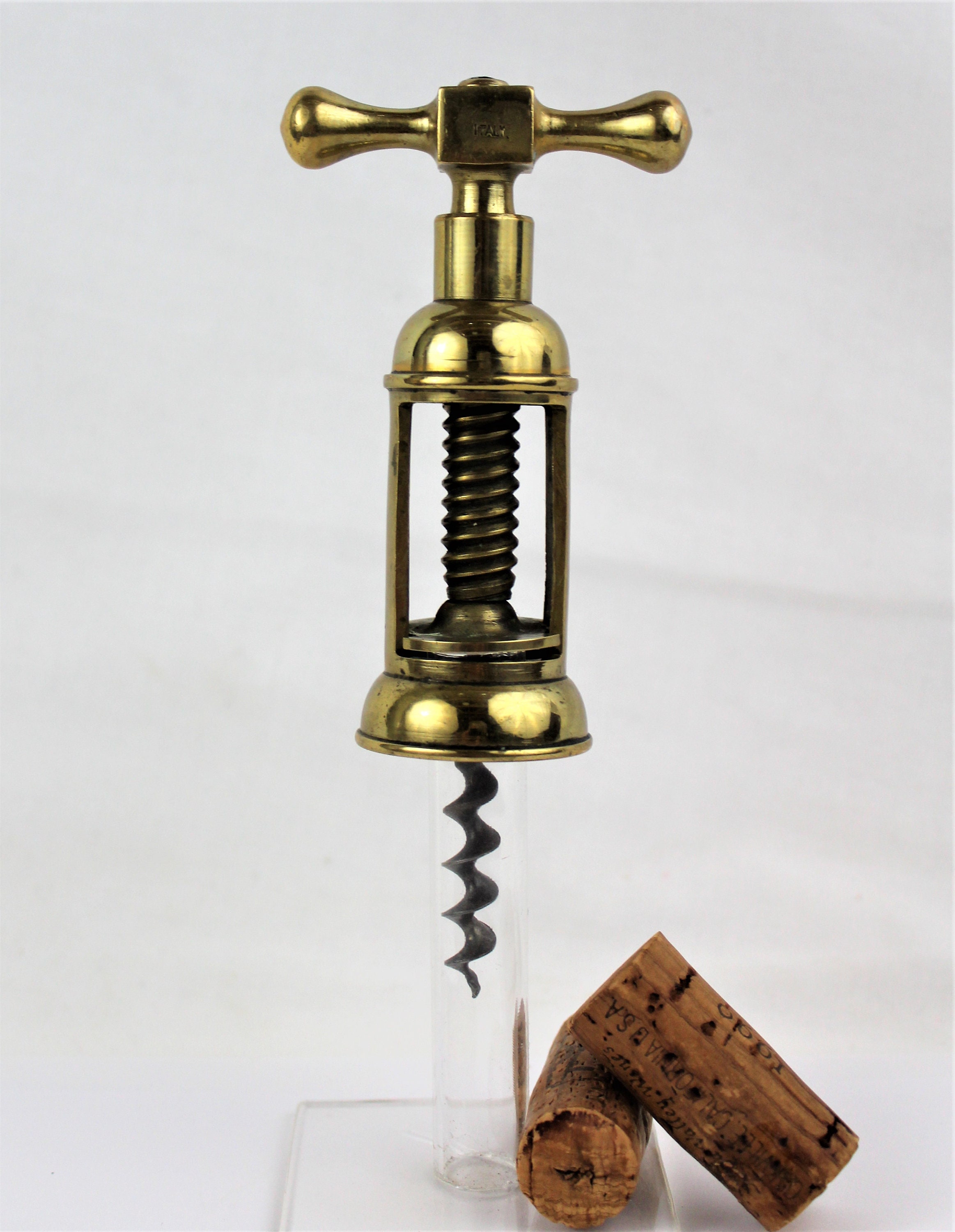 Italian Brass Open Frame Corkscrew, Wine Bottle Opener