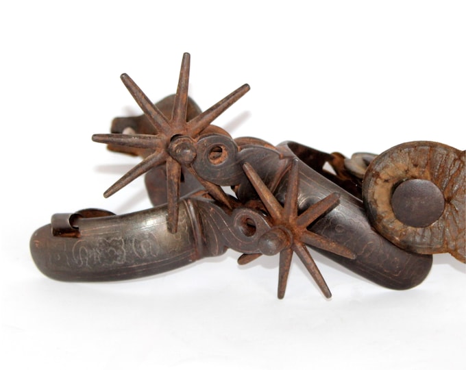 Antique Pair of Mexican Charro Spurs, Silver Inlay Spurs