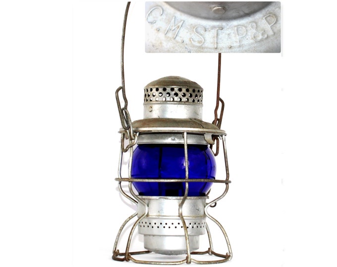 1948 Chicago, Milwaukee, St. Paul and Pacific Railroad Lantern, Railroad Lantern, Blue Globe Lantern