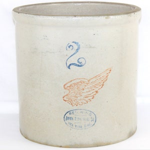Antique Red Wing Stoneware Crock: 2-Gallon, 4-inch Logo, 1920s