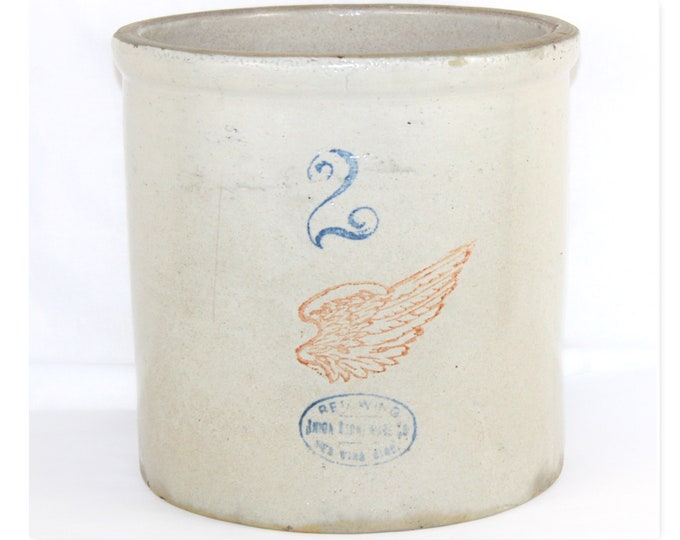 Antique Red Wing Union Stoneware Company Two Gallon Crock 4-inch Red Wing Logo, Fermenting Crock