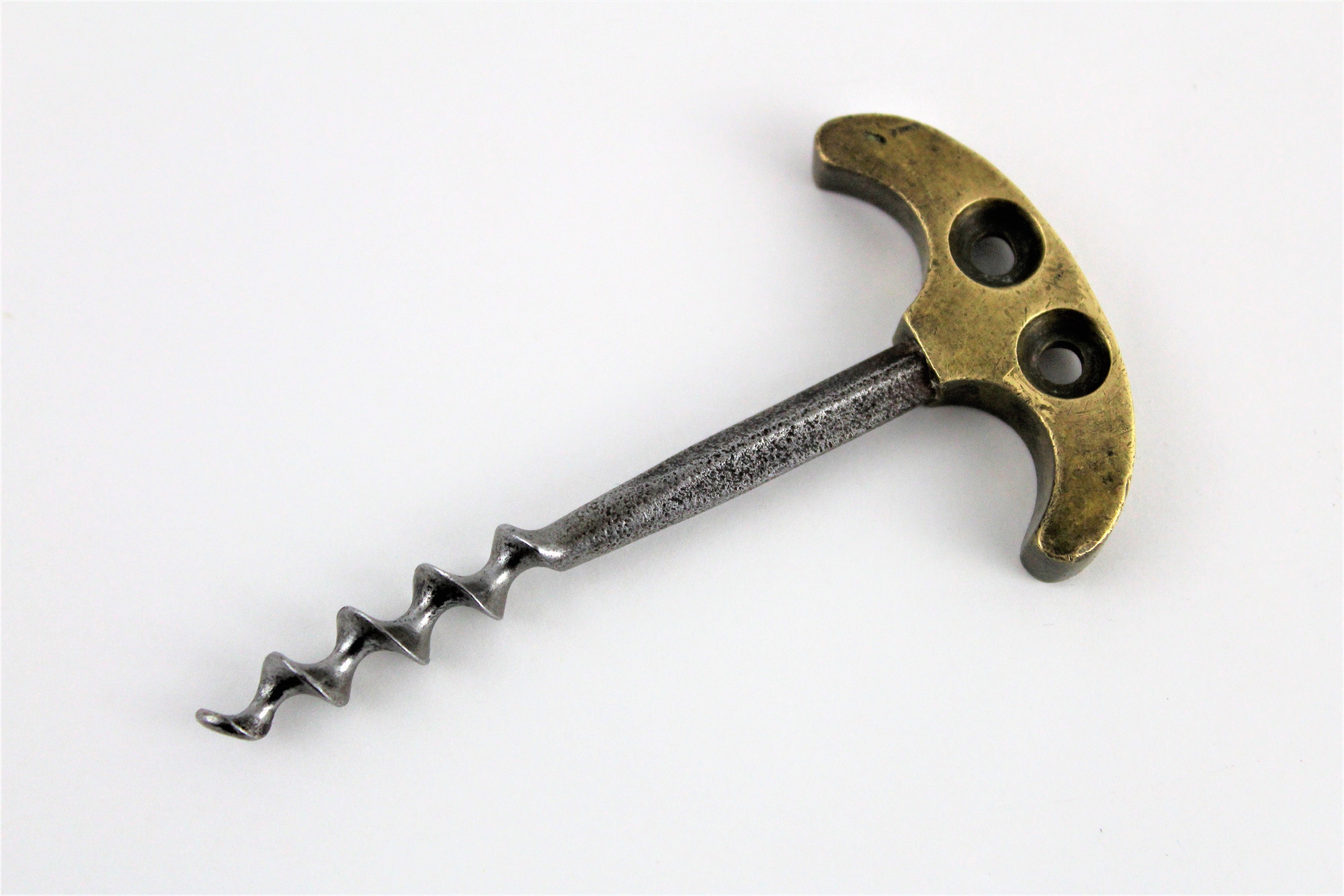 Antique French Corkscrew, MidSized Corkscrew with Brass Crescent