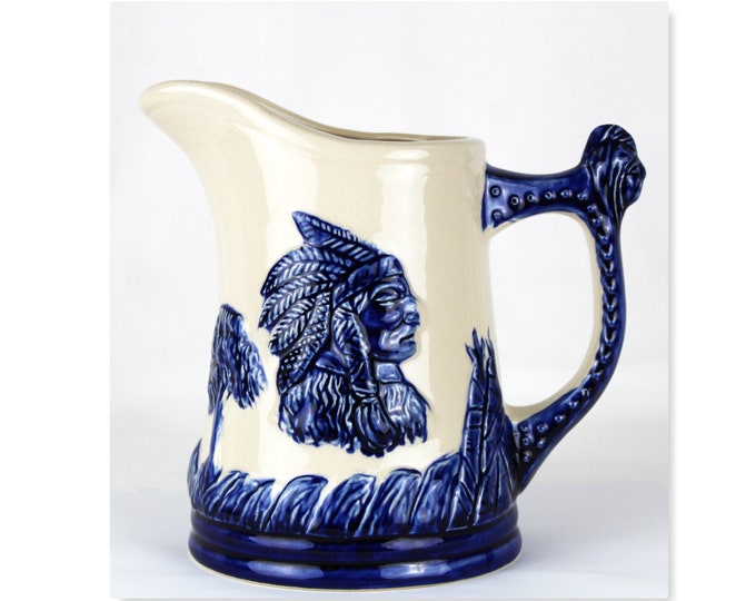 Ceramic Pitcher with Native American Indian Bust