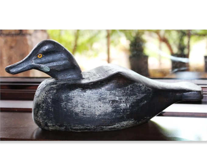 Rare 1910 Hand-Carved Wooden Mallard Duck Decoy by Frank Lewis - Antique Hunting Collectible
