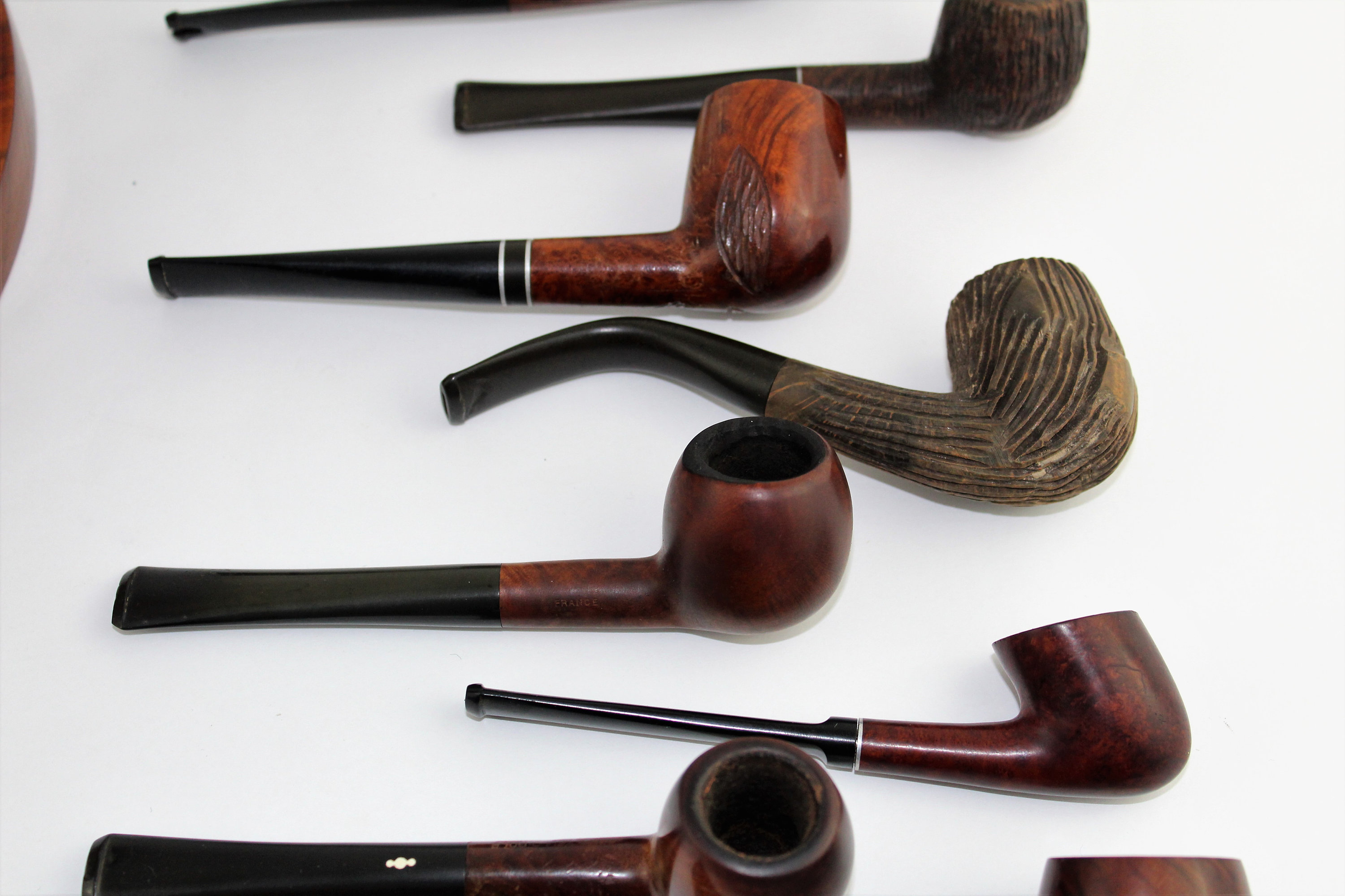 1960s Fairfax Tobacco Humidor and Walnut Pipe Stand with Pipes