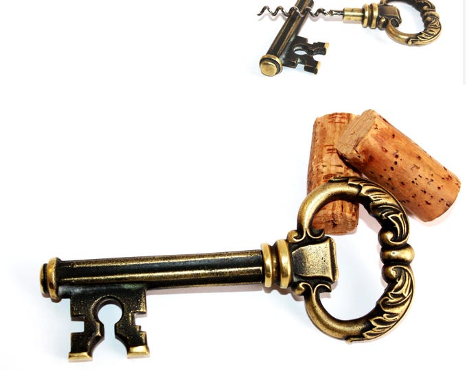 Vintage Italian Brass Key Corkscrew, Wine Bottle Opener