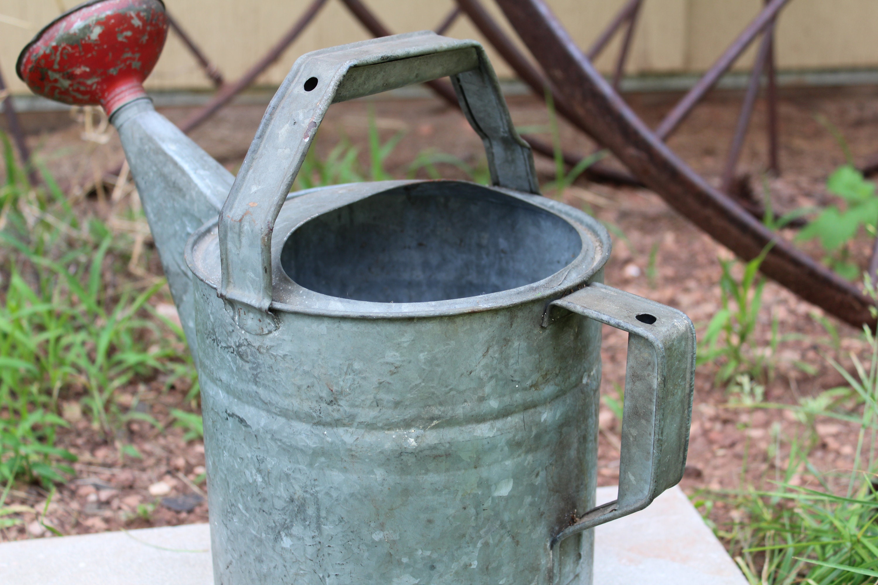 Vintage Galvanized Watering Can, Garden Decor