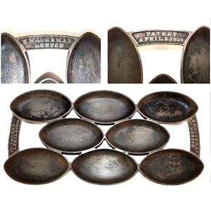 Rare 1859 Nathaniel Waterman Cast Iron Gem Muffin Pan - Antique Boston Primitive Cookware