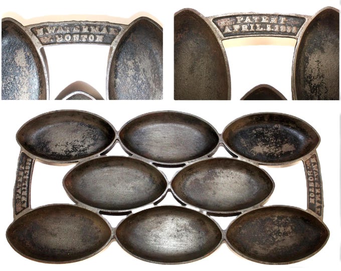 Antique 1859, N Waterman Cast Iron Gem Muffin Pan